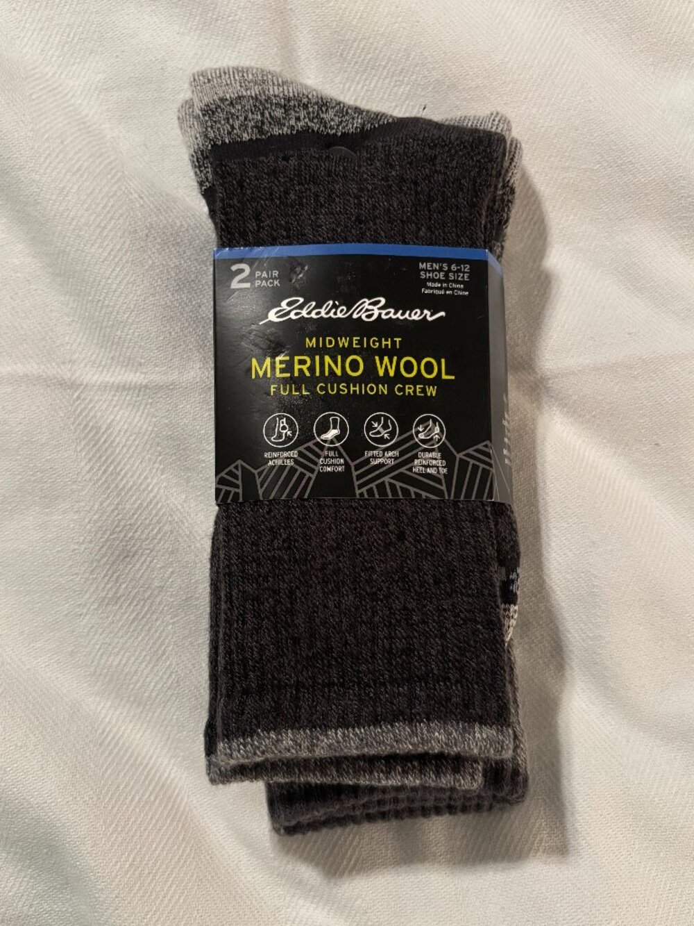 Eddie Bauer 2-Pack Merino Wool Blend Full Cushion Crew Socks